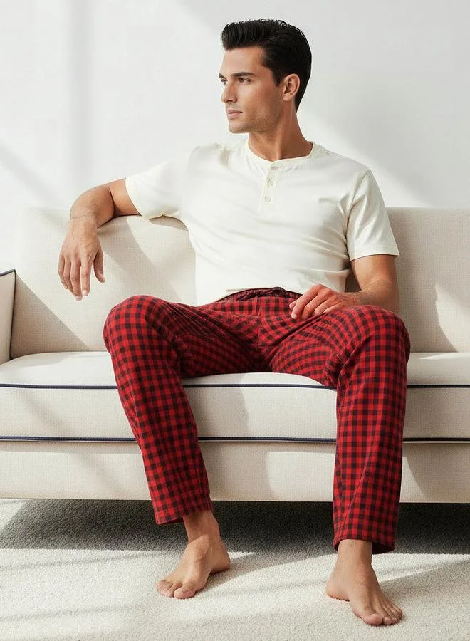 سبلاش فيڤ Men Cotton Checked Henley Neck Nightwear Set